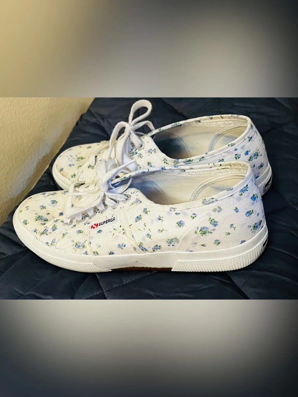 Superga Blue and Green Floral Sneakers in size 10